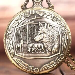 Wolf Pack Wolves Pocket Watch Werewolf Moon Christmas Halloween Gift Bronze NEW!